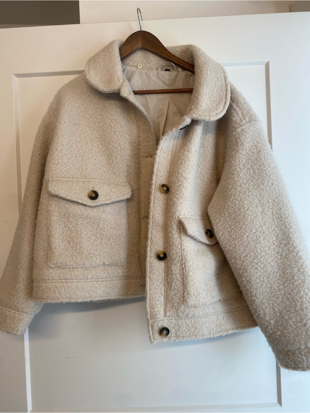 H&M Cream Bouclé Button Jacket